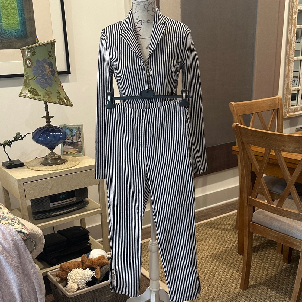 Joseph Ribkoff Black and White Striped Pantsuit